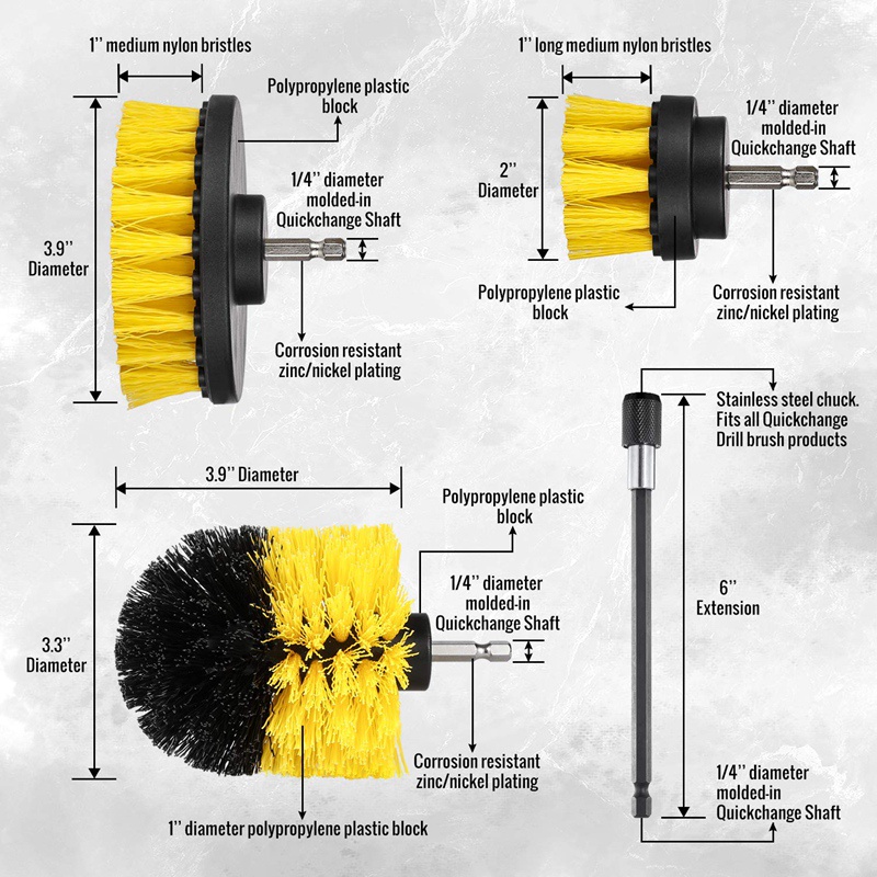 Set 4 Đầu Cọ Gắn Máy Khoan Điện Dùng Vệ Sinh Xe Hơi Sàn Gỗ Phòng Tắm Tiện Dụng