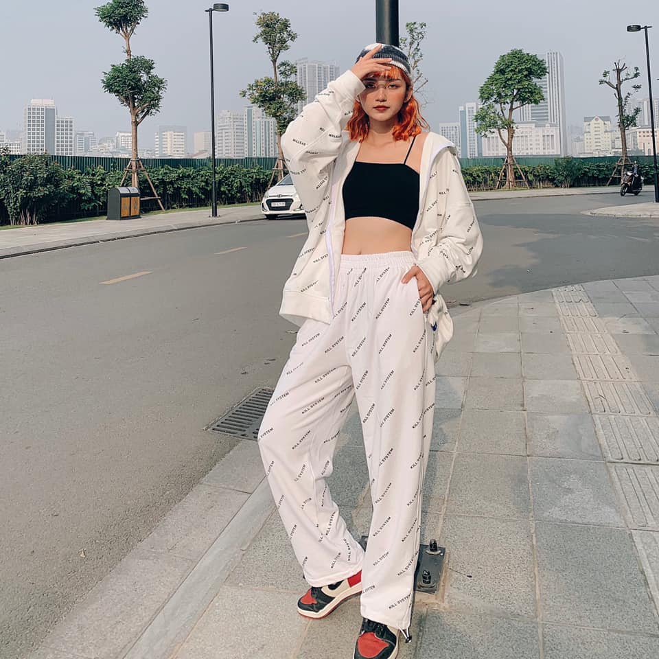 Quần thun dáng suông ống rộng màu  Kill System chữ xéo, vải chân cua oversize phong cách unisex | BigBuy360 - bigbuy360.vn