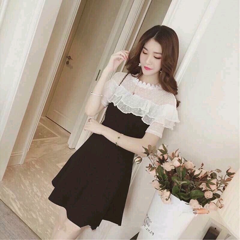 đầm xòe 6 mảnh phối ren