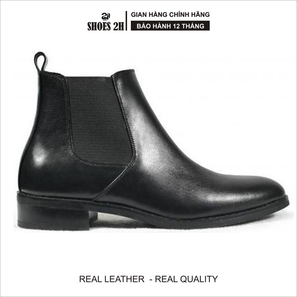 Giày nam Boots cổ lửng phối thun da bò SHOES 2H size 38-43, Đen 2H-53