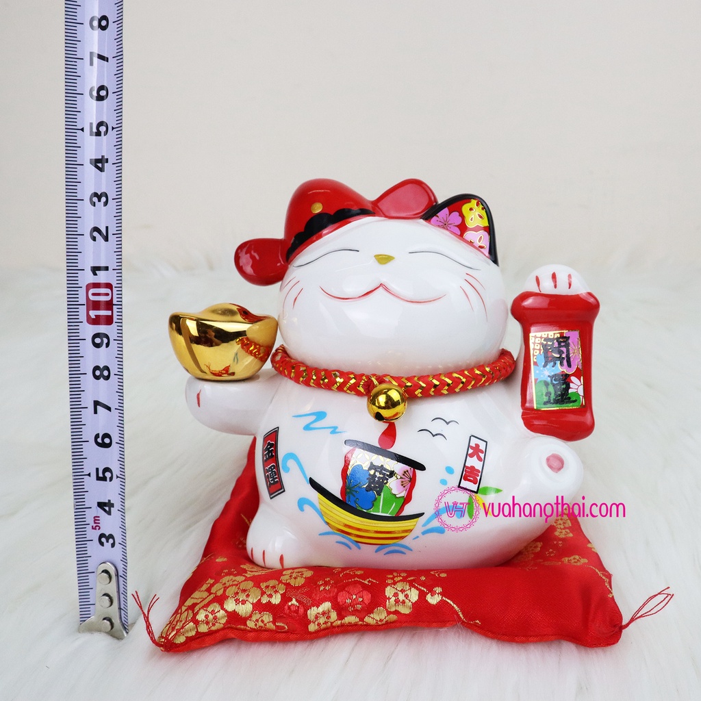 Mèo Thần Tài May Mắn Maneki Neko có ống heo - Đỉnh Vàng Thuận Buồm Xuôi GIó