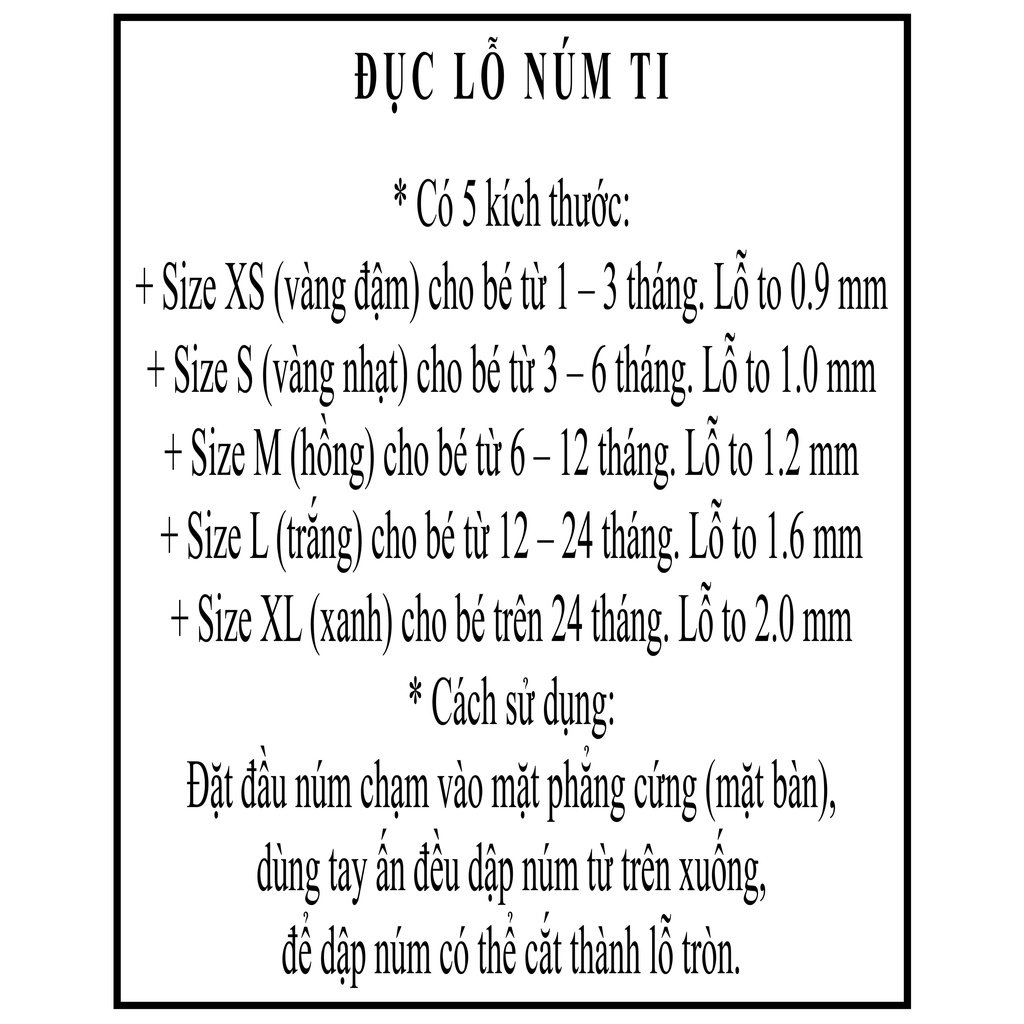 Đục/ Dập lỗ núm ty cho bé (đủ size từ XS-XL)