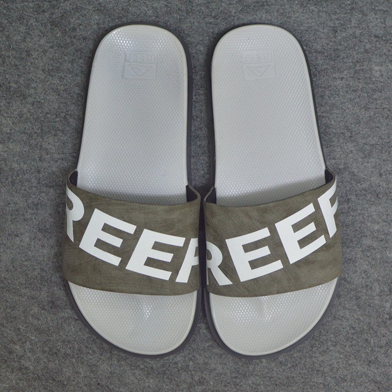 Dép quai ngang Reef màu đen xám quai da lộn đen logo trắng