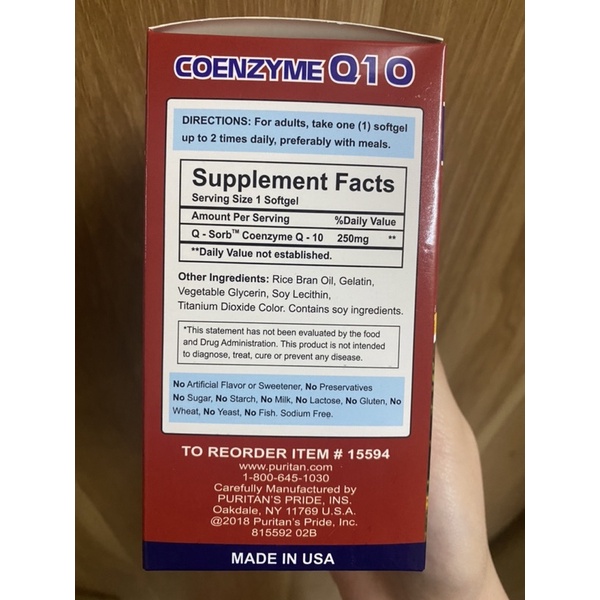 COENZYME Q10 Puritan's Pride- Viên uống hỗ trợ tim mạch
