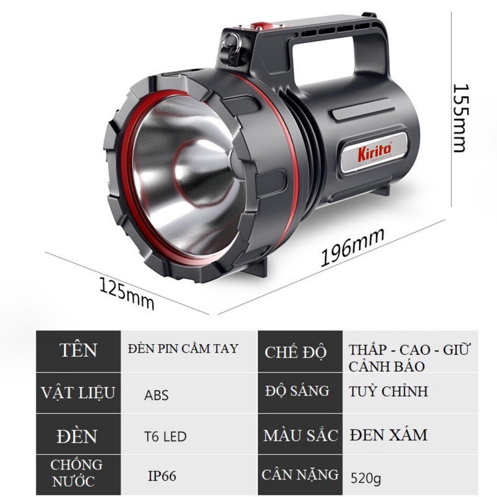 Đèn pin KIRITO siêu sáng cầm tay chiếu xa 1000m có chân đế chống nước , đèn pin cắm trại dã ngoại pin khủng