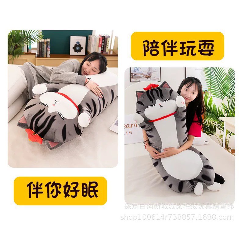 Gối Ôm Mèo Hoàng Thượng Hàng Nhập Size 70cm- 1m- 1m2- 1m4- 1m5, Gấu Bông Mèo To Và Dài, Hàng Đẹp Y Hình