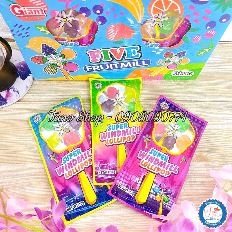 Kẹo mút trái cây hình chong chóng cho bé, đồ chơi ăn vặt TaNo
