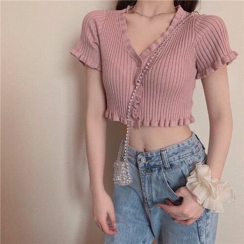 [Mã FAMAYWA giảm 10K đơn 50K] áo croptop tay ngắn cổ chữ V sexy | BigBuy360 - bigbuy360.vn