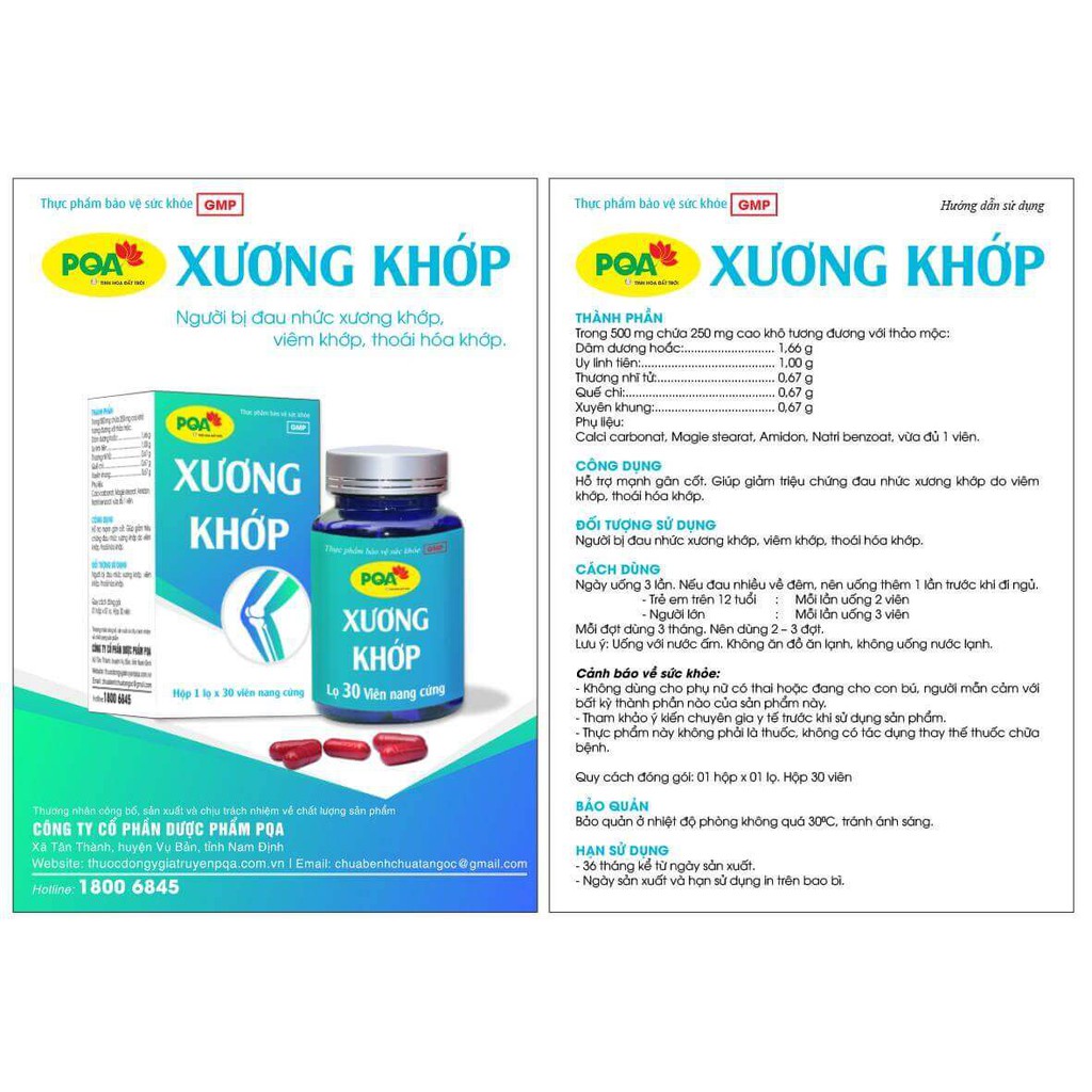 PQA Xương Khớp Lọ 30 Viên Dùng Cho Người Bị Đau Nhức Xương Khớp, Thoái Hóa Khớp, Viêm Khớp, Tê Bì Chân Tay