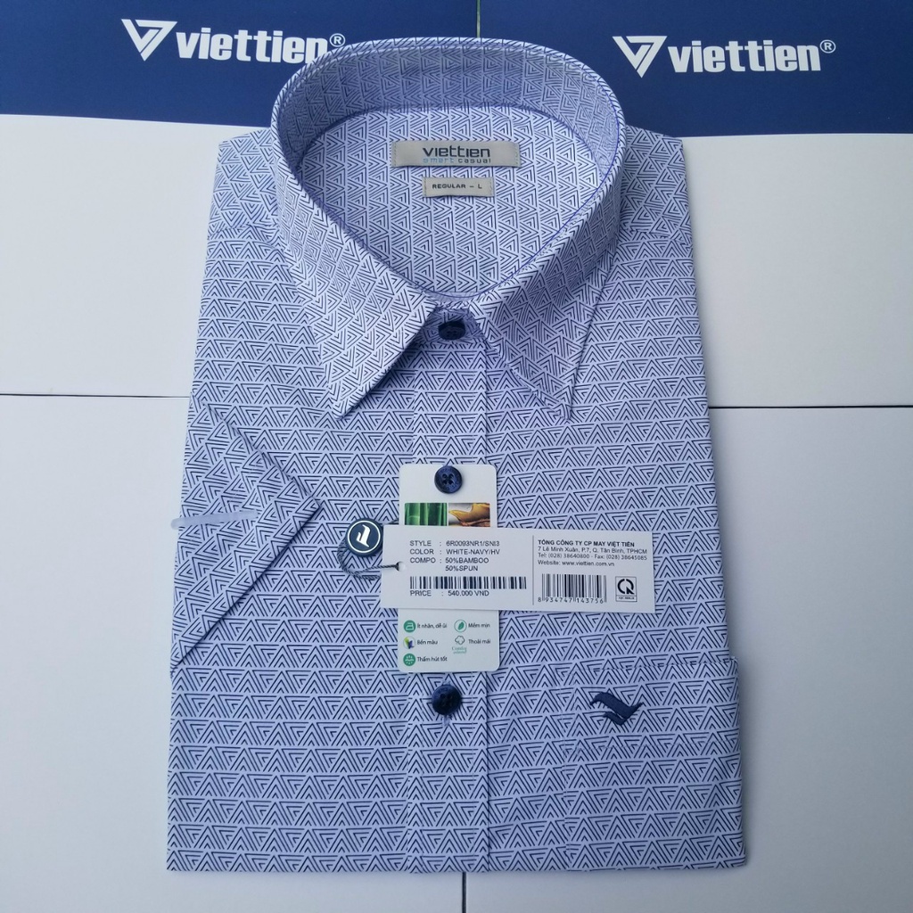 Aó sơ mi Việt Tiến smart casual ngắn tay ,tà ngang mã 6R0093NR1 chính hãng ,cao cấp - form suông REGULAR -TÀ NGANG