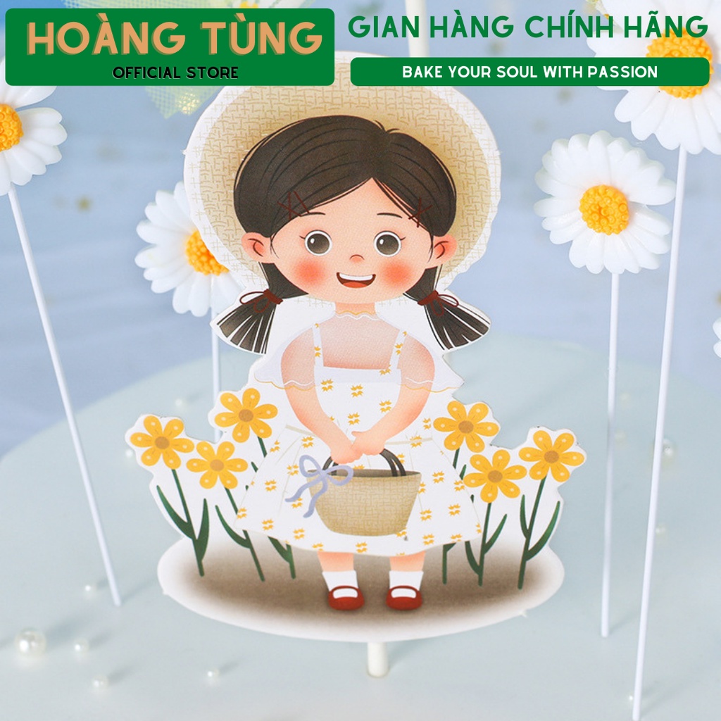 Set trang trí bánh sinh nhật, bánh kem, hoa cúc
