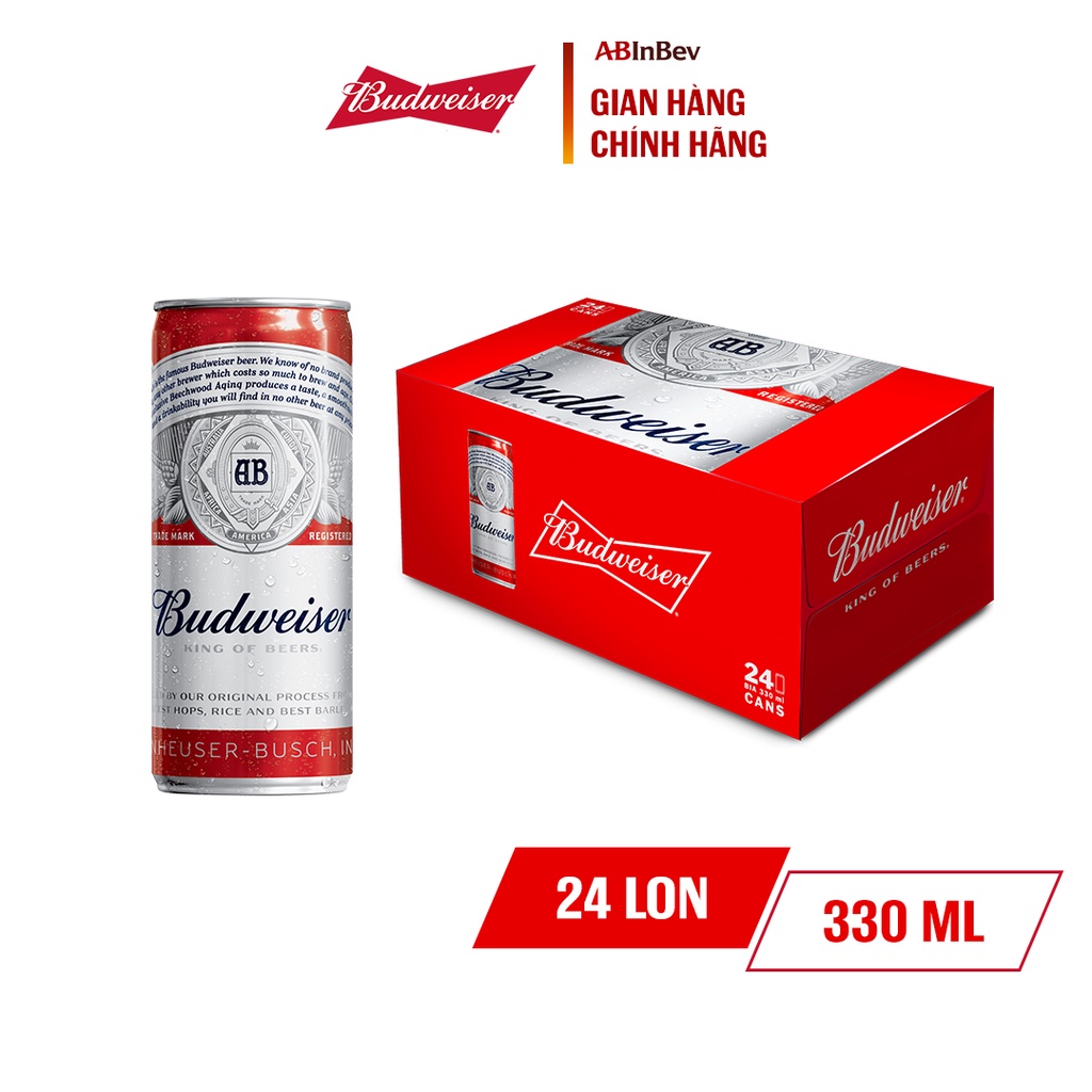 Thùng 24 Lon Bia Budweiser Sleek Can Chính Hãng (330ml/ lon)