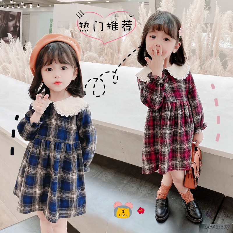 Đầm Dài Tay Kẻ Ca Rô Cho Bé