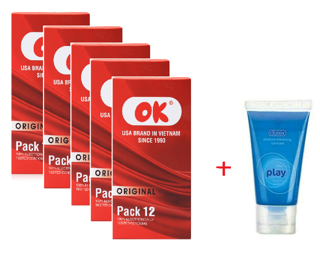 [HÀNG VIỆT NAM CHẤT LƯỢNG CAO] Combo 5 Hộp Bao cao su Ok + Tặng Gel bôi trơn Durex Play 50ml