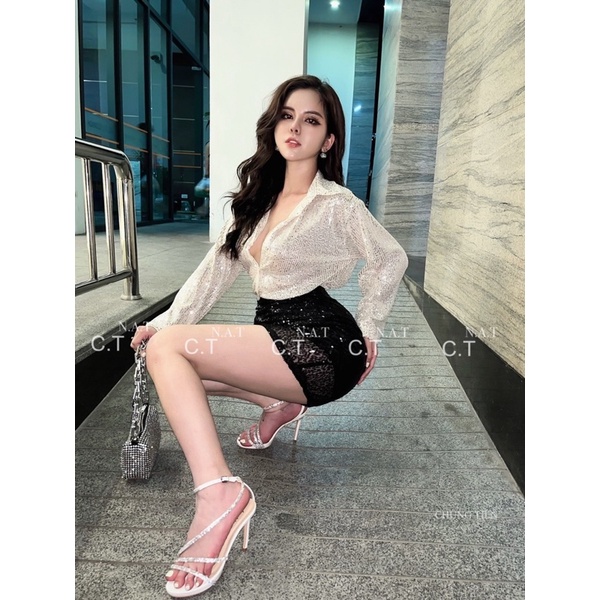 Áo sơmi đính kim sa cực sang