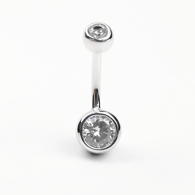 Khuyên rốn bạc thật S925, Khuyên đeo rốn bạc hình tròn gắn đá-Minh Tâm Jewelry