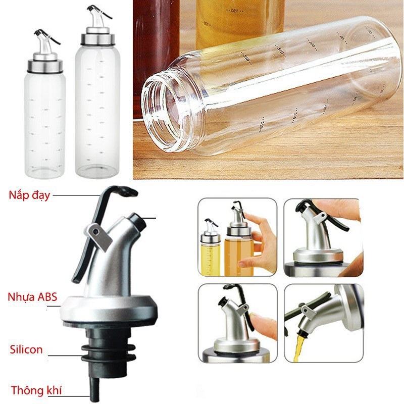 Chai Thủy Tinh Đựng Dầu Ăn Chia Vạch, Có Vòi Chiết Rót Dung Tích 180ml, 300ml, 500ml