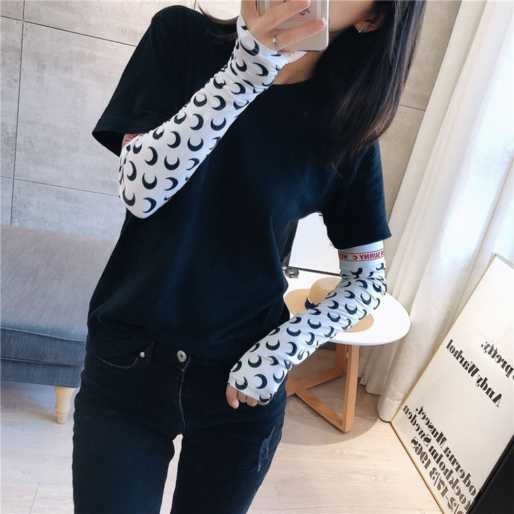 Găng Tay Chống Nắng Hở Ngón In Hình Dễ Thương Cho Nữ