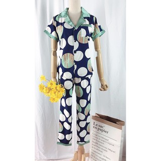 Pijama Lụa Cát Phối Màu Cộc Tay Quần Dài Freesize