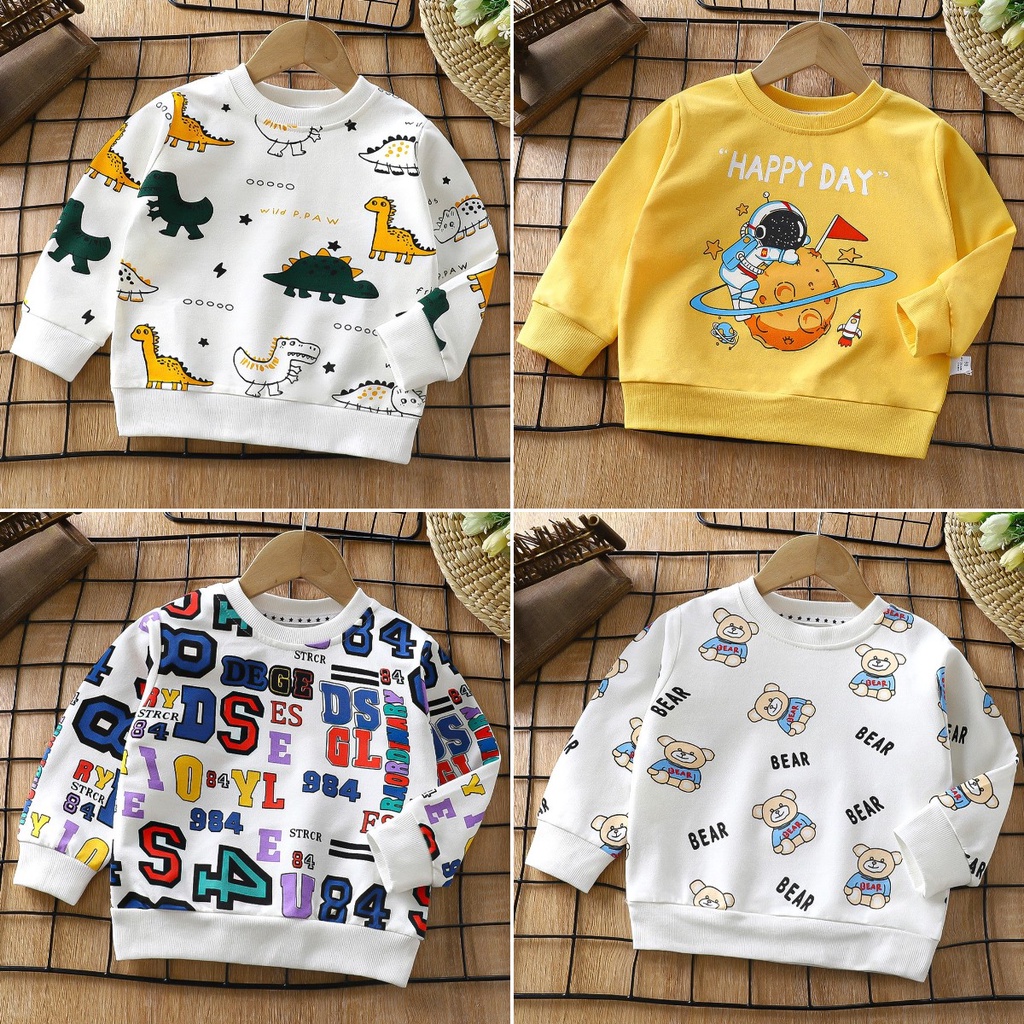 Áo Thun Cotton Tay Dài Phong Cách Mùa Thu Cho Bé Trai Bé Gái 228