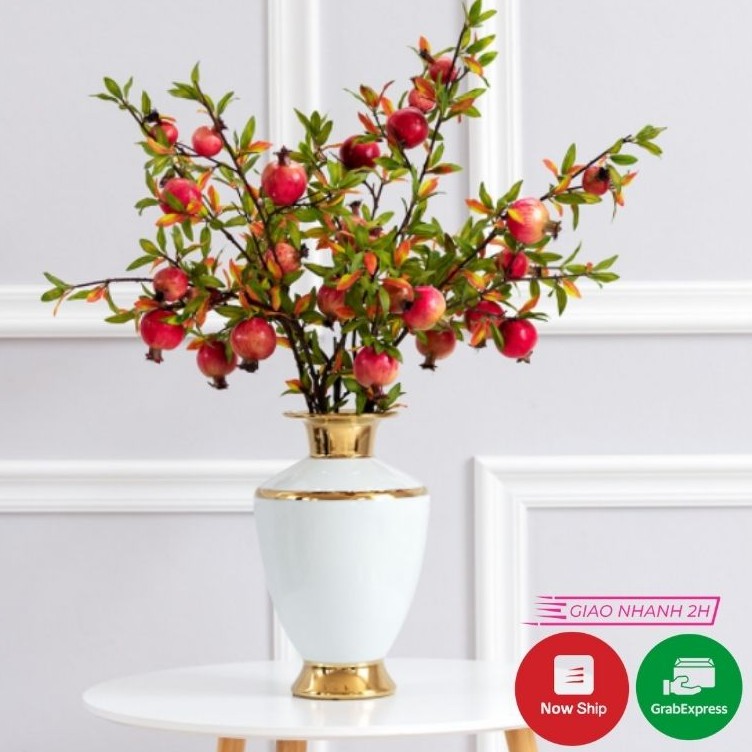 Cành Lựu 6 Qủa Có Lá Xanh, Lá Đỏ - Lựu Gỉa Cao Cấp Decor Lizflower