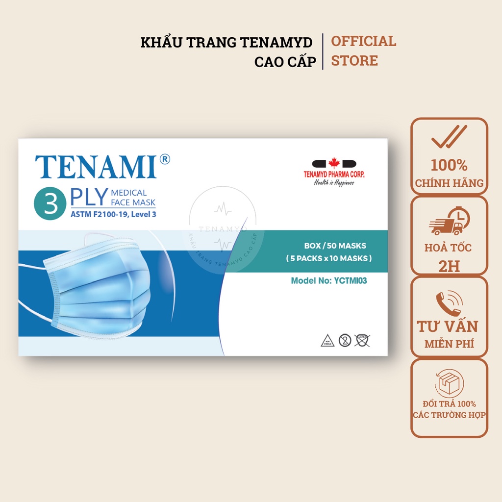 KHẨU TRANG Y TẾ TENAMYD 4 LỚP MÀU XANH CAO CẤP XUẤT KHẨU