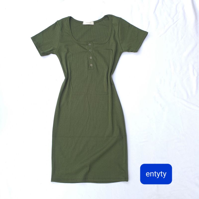 Đầm ôm body cúc bấm tay ngắn sexy thun gân co giãn