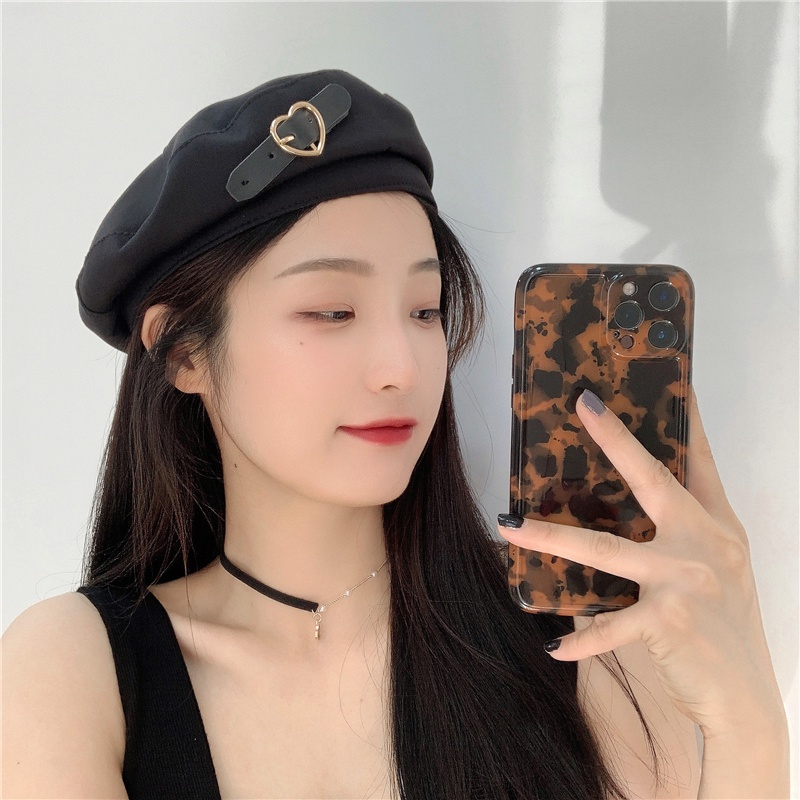 Mũ Nồi Nón Hoạ Sĩ Khuy Trái Tim Khoá Cài Thời Trang L2116