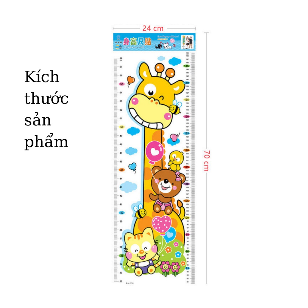 Decal dán tường đo chiều cao cho bé hình con hươu cao cổ chống thấm nước chống trầy xước siêu tiện lợi an toàn cho bé