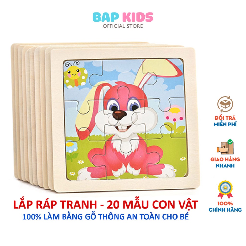 Đồ chơi xếp hình BAPKIDS, Ghép tranh 9 mảnh hơn 20 mẫu 11x11cm