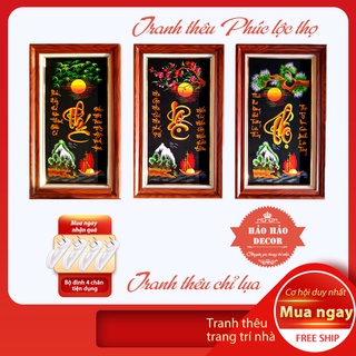 Tranh treo tường phòng khách,  Tranh thêu  PHÚC LỌC THỌ thêu sẵn 70x50cm