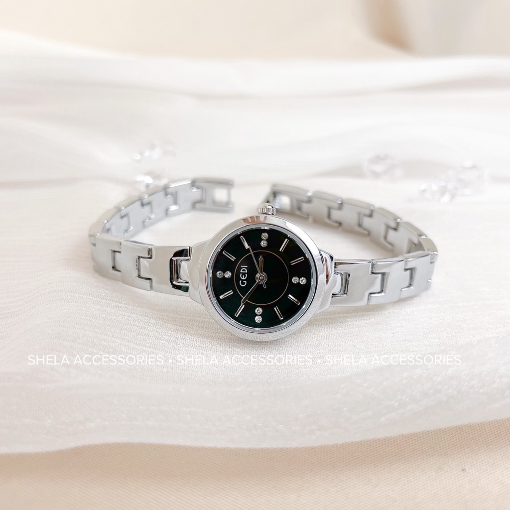 Đồng hồ nữ mặt tròn dây kim loại mặt đính đá chính hãng chống nước tốt GEDI GD05 đồng hồ kim nữ đeo tay chống nước | BigBuy360 - bigbuy360.vn