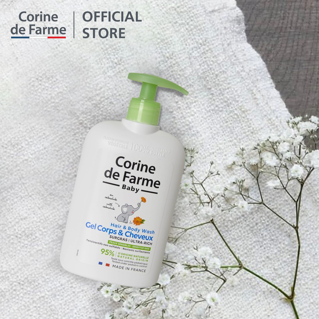 Gel Tắm Gội Cho Bé Corine De Farme Hair &amp; Body Wash Ultra Rich làm sạch nhẹ nhàng, dưỡng ẩm làn da