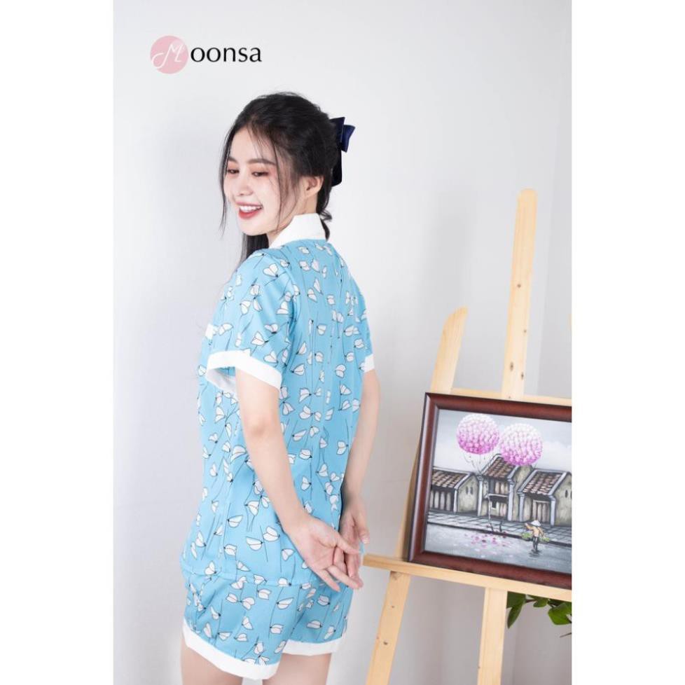 Bộ đồ ngủ pijama lụa cao cấp Bạch Hoa Thanh [Moonsa] Quần Đùi - Mặc Thoáng Mát - Không Nhăn Nhàu, Không Xổ Lông | BigBuy360 - bigbuy360.vn