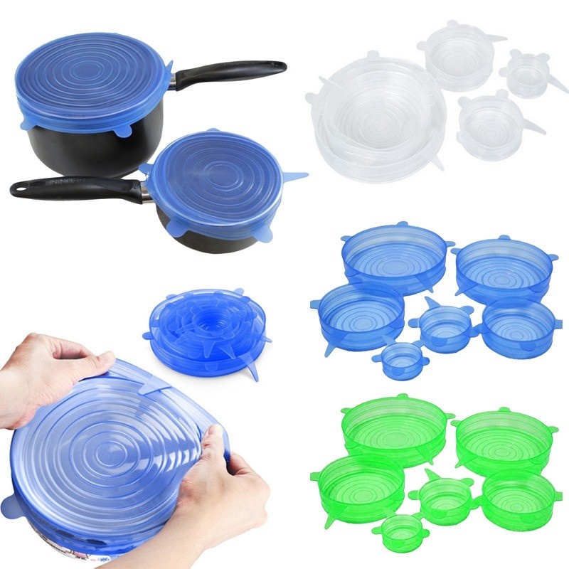 Combo 6 nắp silicone đậy thức ăn thực phẩm tránh bụi, ruồi muỗi kiến gián, tránh mùi hôi khi bỏ vào tủ lạnh