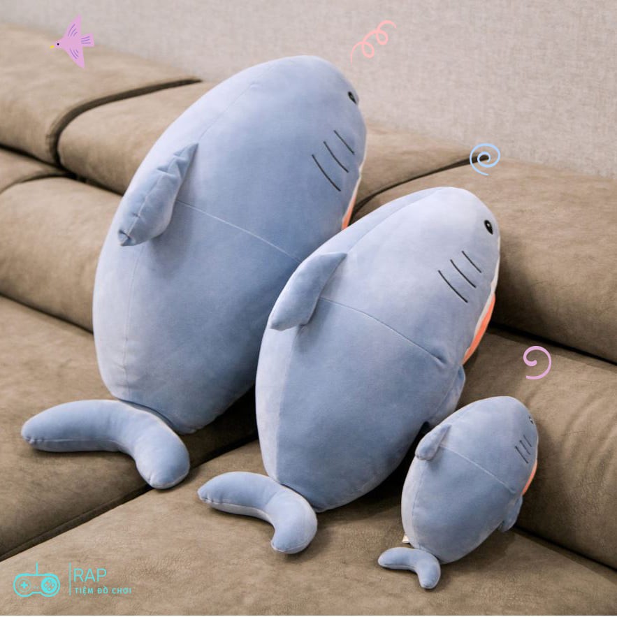 Gấu bông cá mập mặt mèo siêu mềm mịn Baby Shark biểu cảm siêu dễ thương nhiều kích thước - Ráp