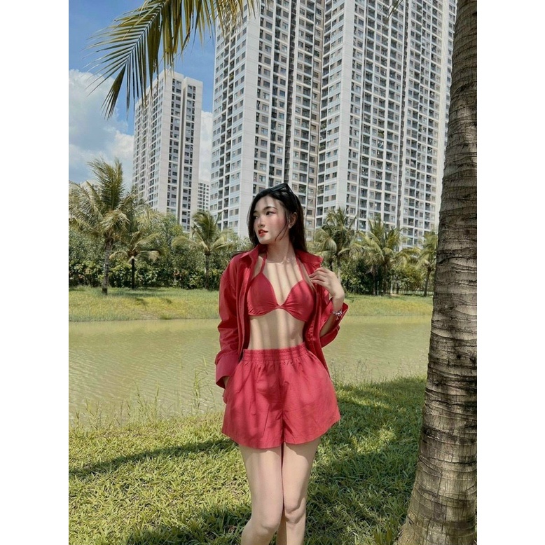 [SET SALE 50%] SET ÁO VÀ QUẦN 3 MÓN ĐI CHƠI BIỂN CỰC SEXY VỚI QUẦN ĐÙI KÈM ÁO BARA SEXY, PHỐI KHOÁC NGOÀI SƠ MI DÀI TAY