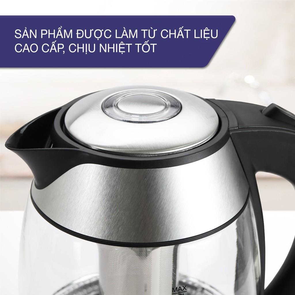 LBE2819 - ẤM SIÊU TỐC THUỶ TINH 1,8L LEBENLANG THƯƠNG HIỆU ĐỨC – BẢO HÀNH CHÍNH HÃNG 2 NĂM