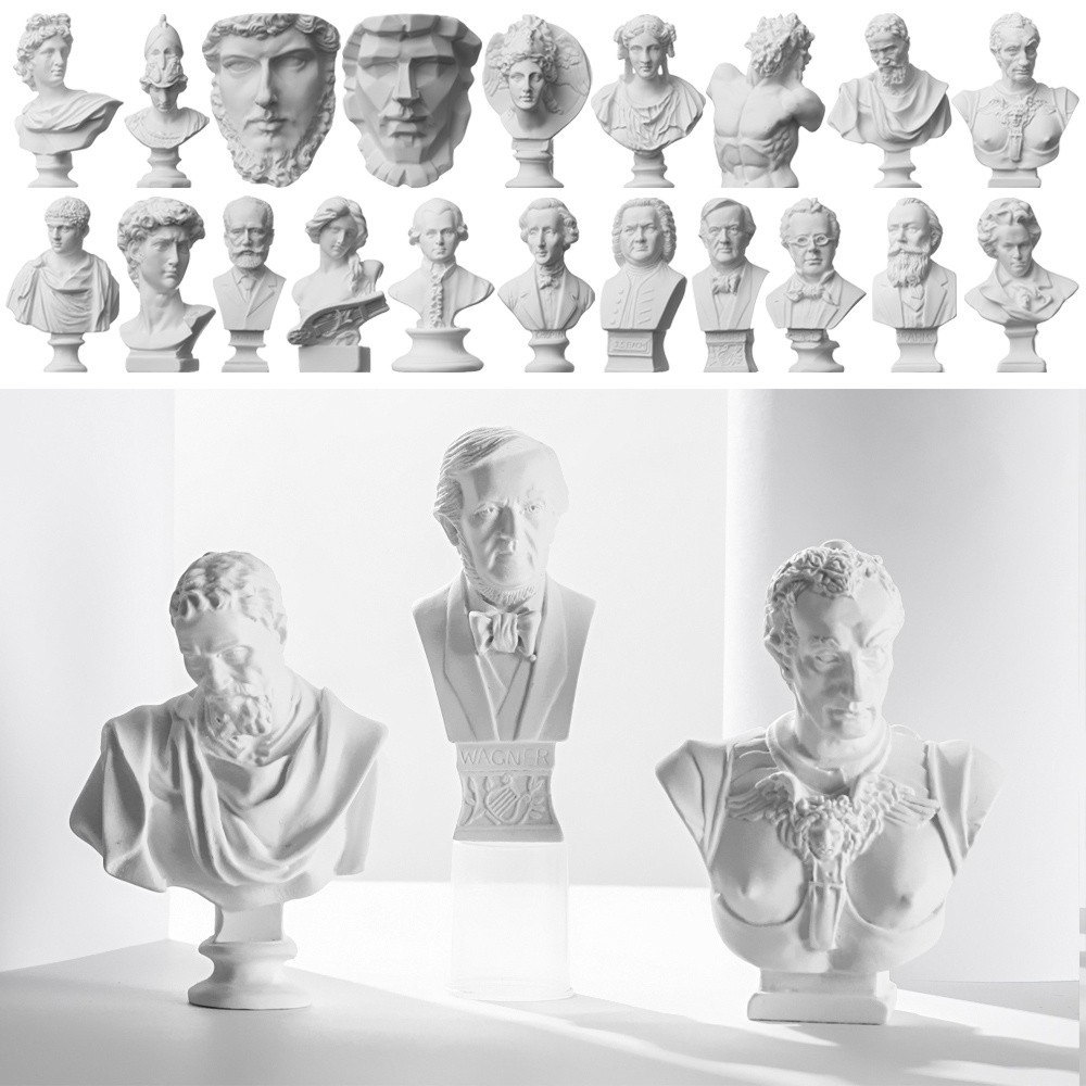 WATTLE Crafts Gypsum Bust Portraits Desktop Ornament Greek Mythology Plaster Statue Celebrities Nordic Home Decor Drawing Practice Mini Figurine Famous Sculpture