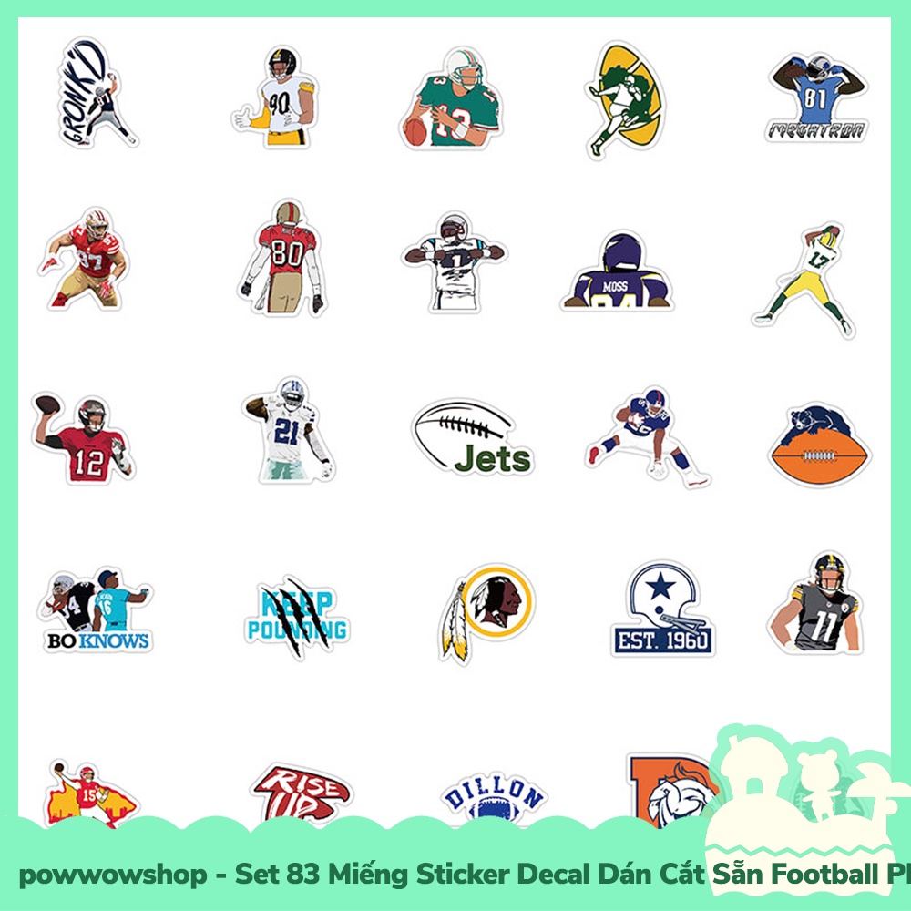 [Sẵn VN - Hỏa Tốc] Set 83 Miếng Sticker Decal Cắt Sẵn DIY Dán Trang Trí Vật Dụng Mẫu Football Player Team UP