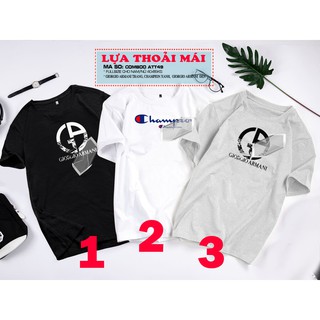 Áo phông họa tiết Giorgio Armani trắng, Champion xanh, Giorgio Armani đen