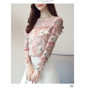 Sơ mi voan thun hoa phối ren cổ💎💎💎