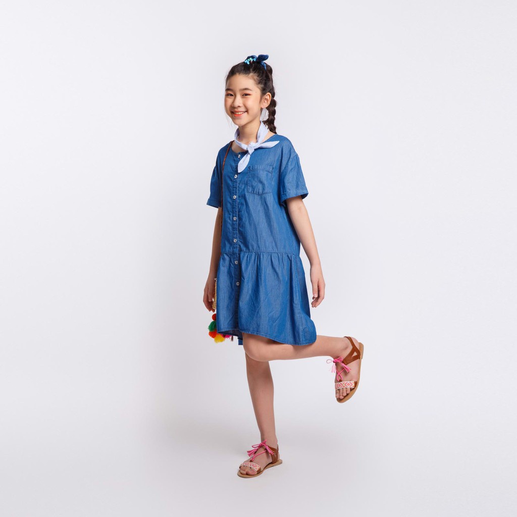 Áo đầm bé gái Denim w. Ruffle M.D.K - xinh xắn, đáng yêu