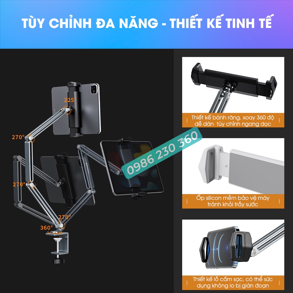 Tay Arm nâng, tay nâng máy tính bảng P67 PLUS ( Cao Cấp Hơn P60 ) kẹp bàn - kiêm giá đỡ kẹp giữ iPad, iPhone, Kindle