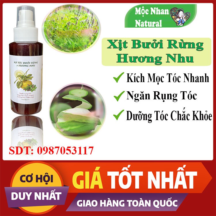 [Mộc Nhan Natural] Xịt tóc Tinh dầu Bưởi rừng & Hương Nhu giúp tóc mọc nhanh, mềm mại - Tiemxuongrong