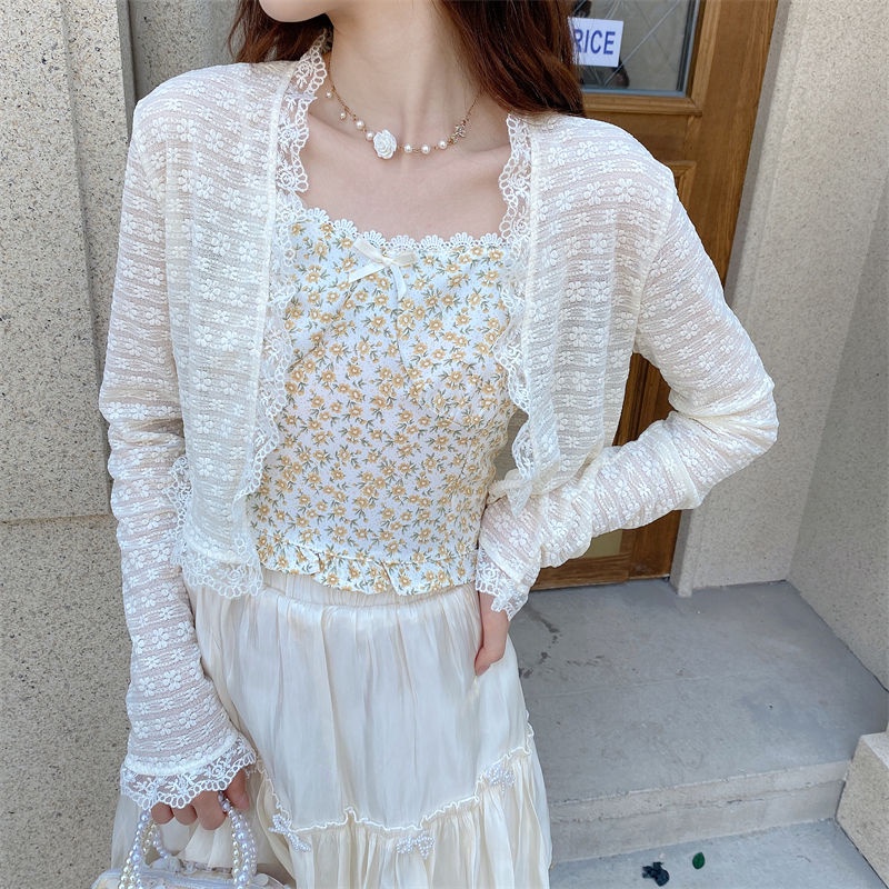 Áo Khoác Cardigan Ren Mỏng Tay Dài Cổ Chữ V Thời Trang Mùa Hè Dành Cho Nữ