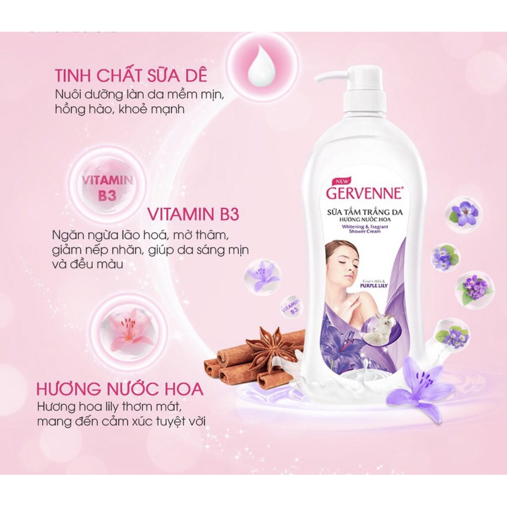 Sữa tắm Trắng da Hương nước hoa Gervenne Purple Lily (900g/chai)