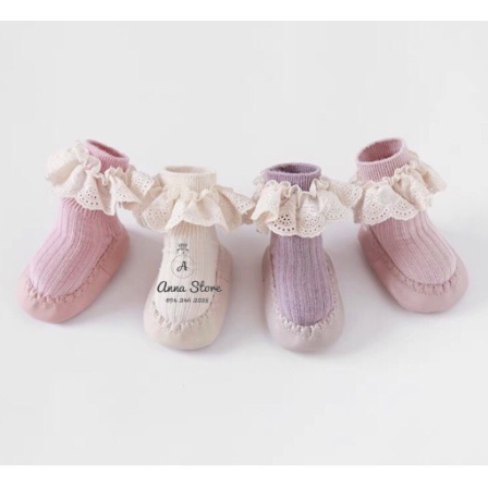 TAT 12 : Tất cao cổ viền ren chống trượt cho bé