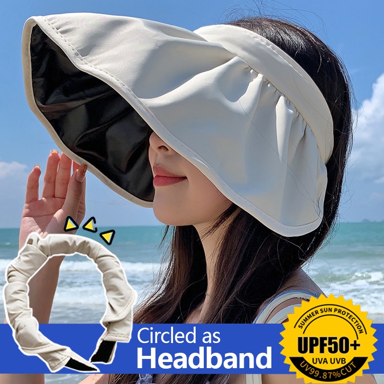 Mũ Vành Rộng Hở Đầu 2 Trong 1 Chống Nắng/ Tia UV Thời Trang Cho Nữ