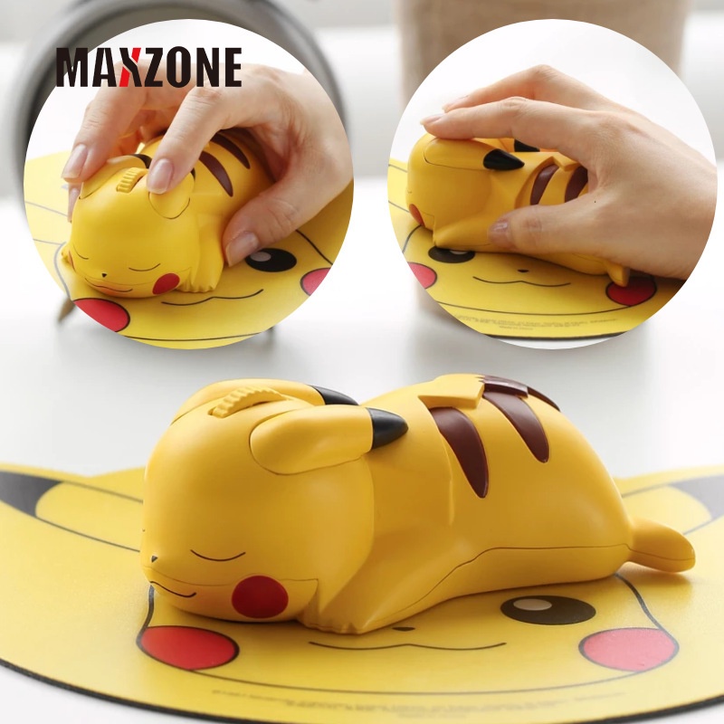 Maxzone Thảm Lót Chuột Bluetooth Không Dây Hình Pikachu Đáng Yêu Cho PC Laptop